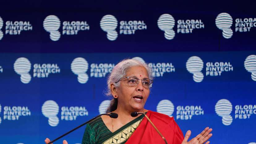 India's Finance Minister Nirmala Sitharaman speaks at the Global Fintech Fest in Mumbai