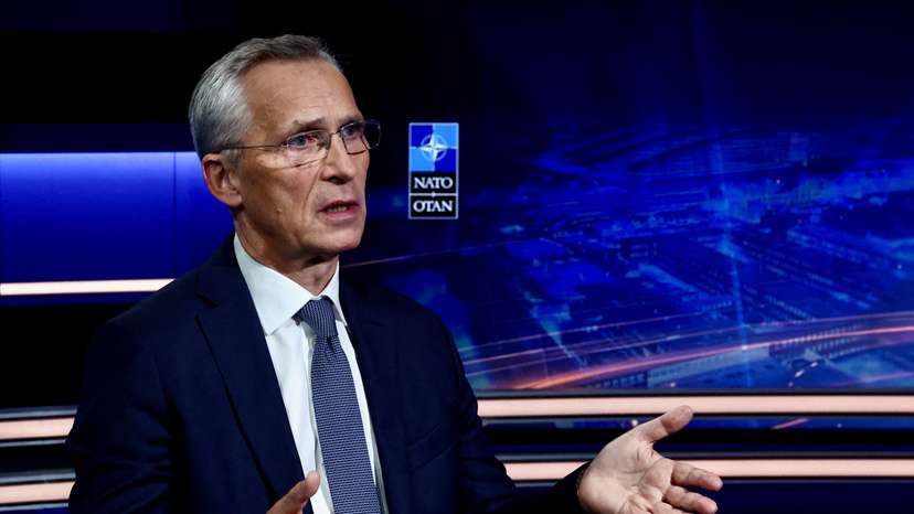 FILE PHOTO: Jens Stoltenberg, the then NATO Secretary General, reacts during an interview with Reuters