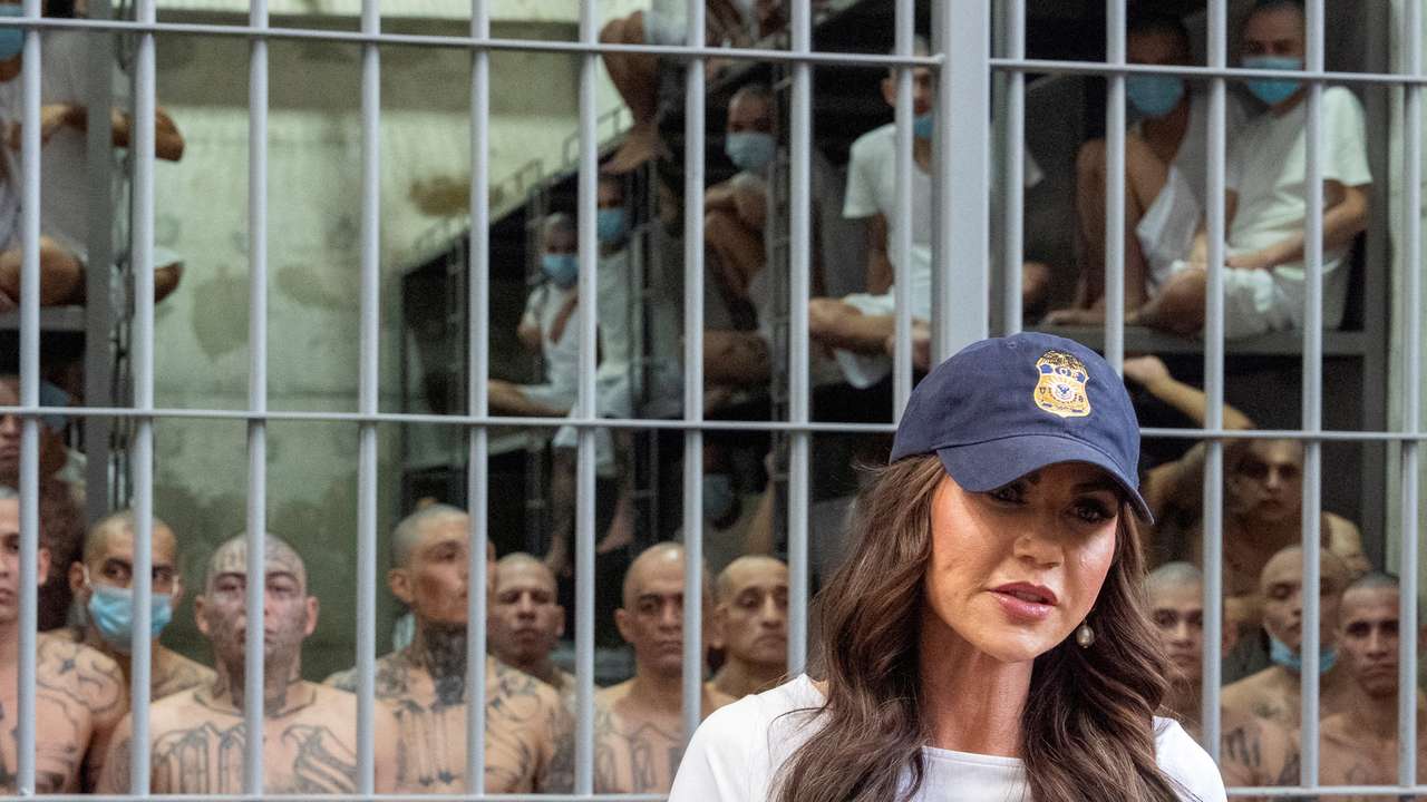 FILE PHOTO: Homeland Security Secretary Kristi Noem tours the Terrorist Confinement Center in Tecoluca