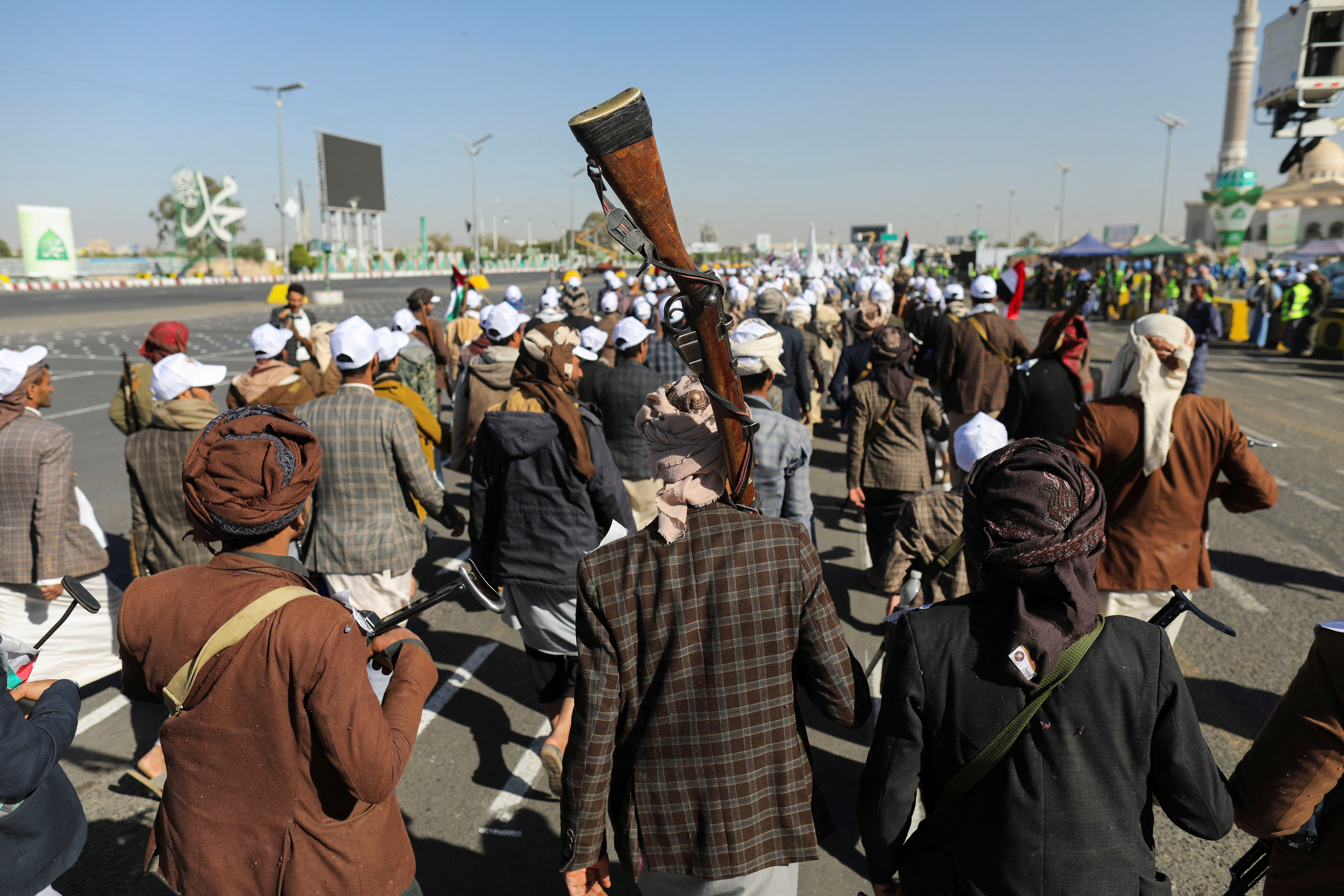 Parade for new recruits whom Houthis say to send to Gaza