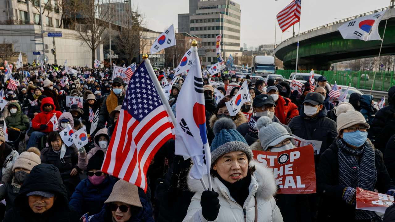 Pro-Yoon protesters take part in a rally to support impeached South Korean President Yoon Suk Yeol near his official residence in Seoul