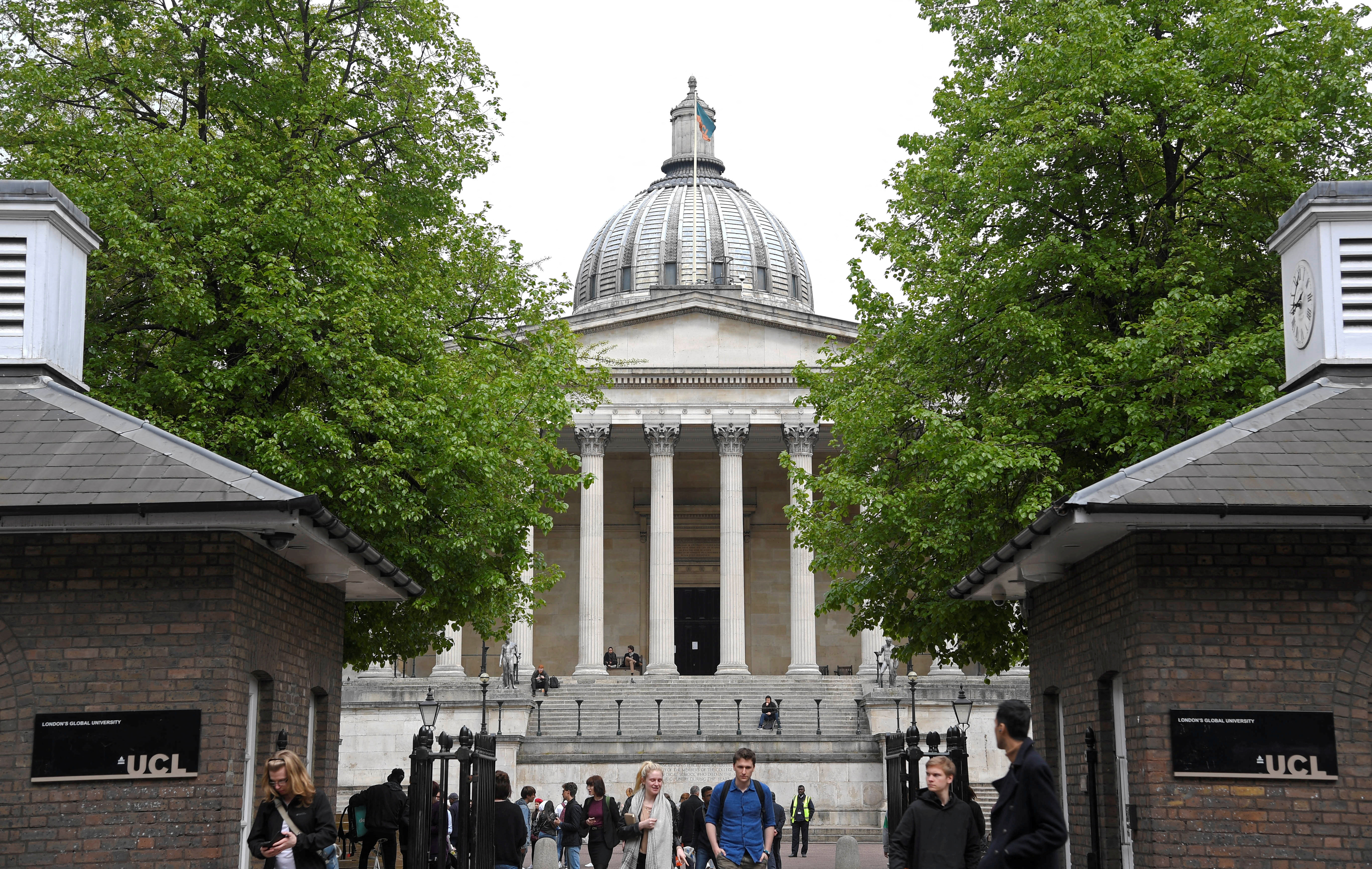 FILE PHOTO: Students and visitors are seen walking around the main campus buildings of University College London (UCL) in London, Britain