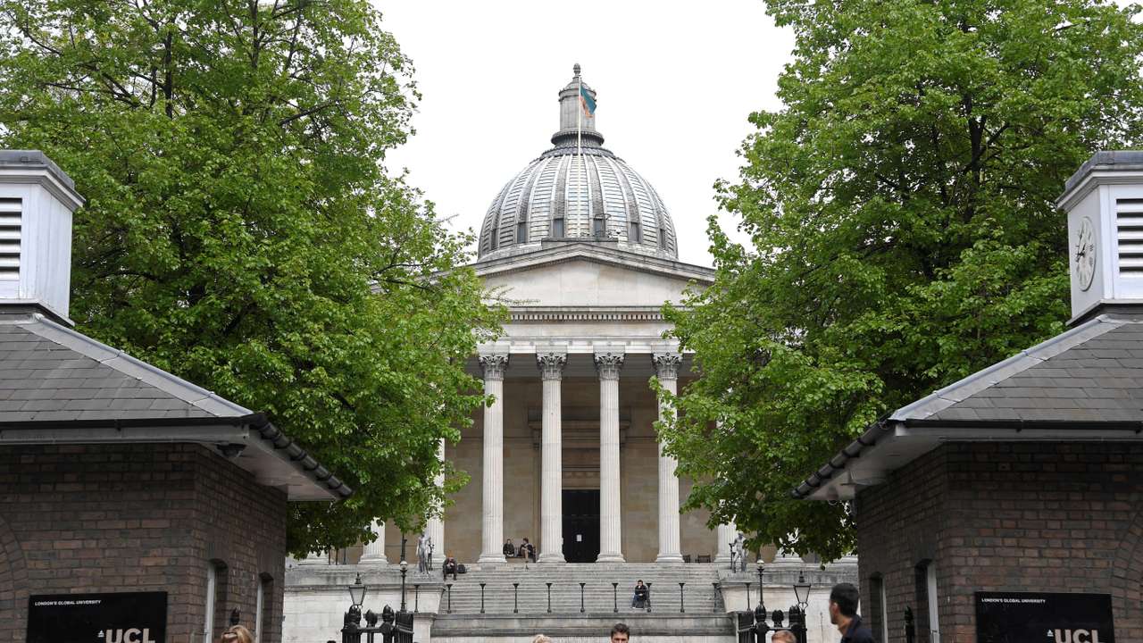 FILE PHOTO: Students and visitors are seen walking around the main campus buildings of University College London (UCL) in London, Britain