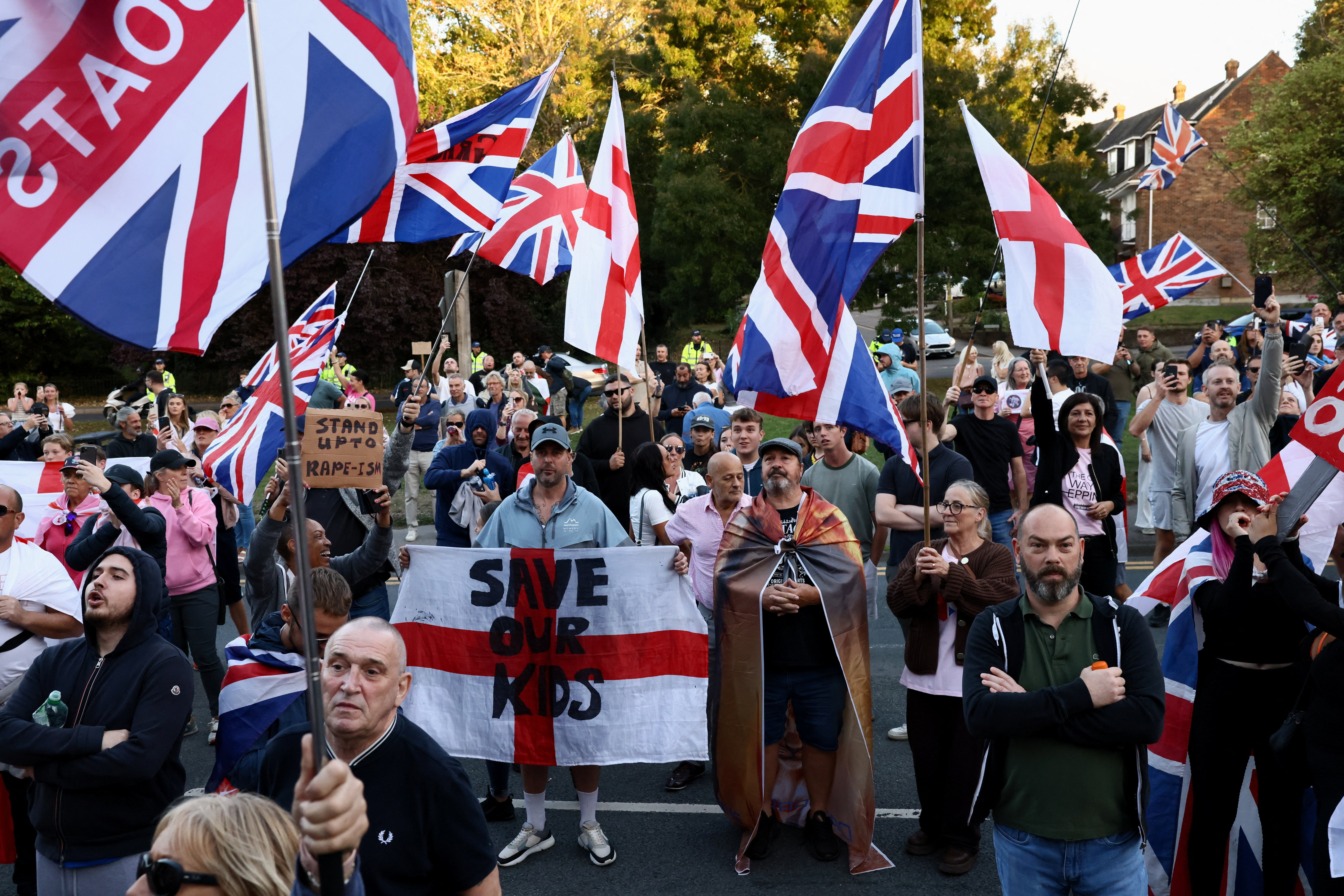 Protesters attend an anti-immigration demonstration, in Epping