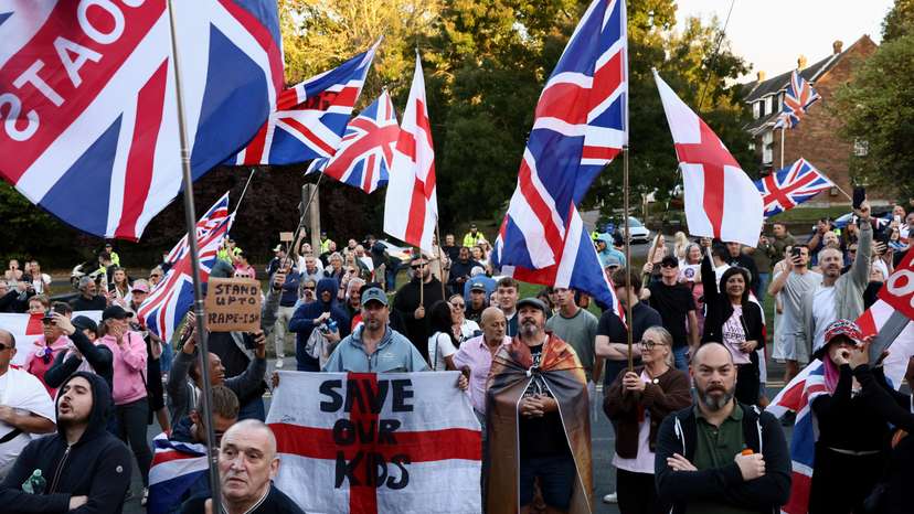 Protesters attend an anti-immigration demonstration, in Epping