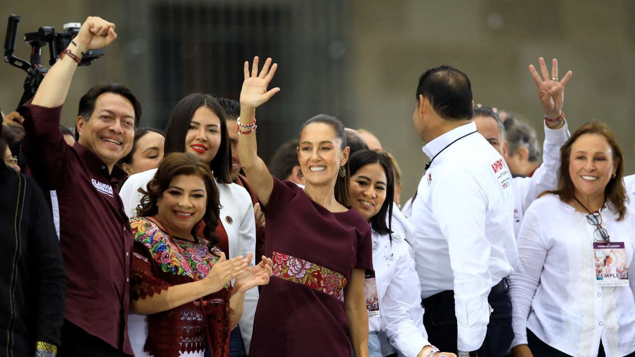Presidential candidate of the ruling MORENA party Claudia Sheinbaum attends a campaign rally in Mexico City