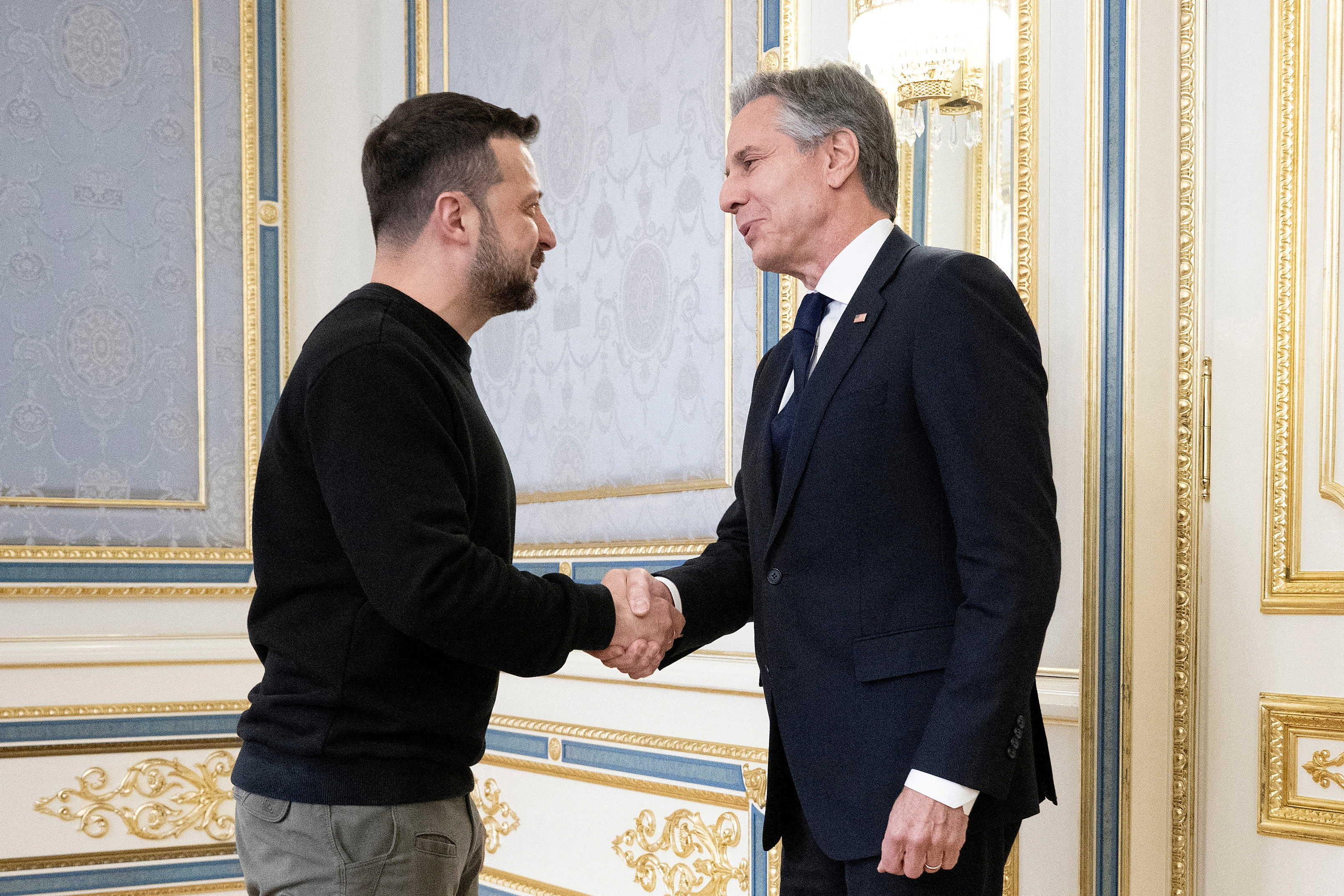 FILE PHOTO: U.S. Secretary of State Blinken greets Ukraine leader Zelenskiy in Kyiv