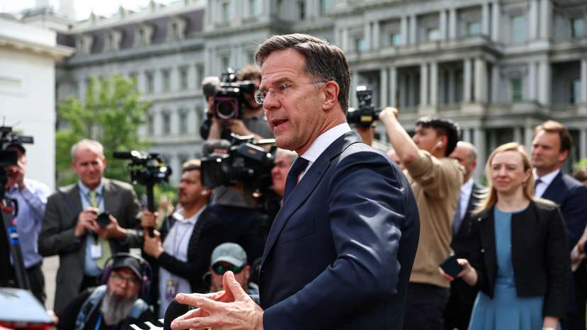 NATO Secretary General Rutte speaks to the press, in front of the White House