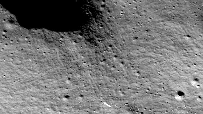 The Intuitive Machines IM-1 Nova-C lunar lander, known as Odysseus, is seen after it touched down on the Moon