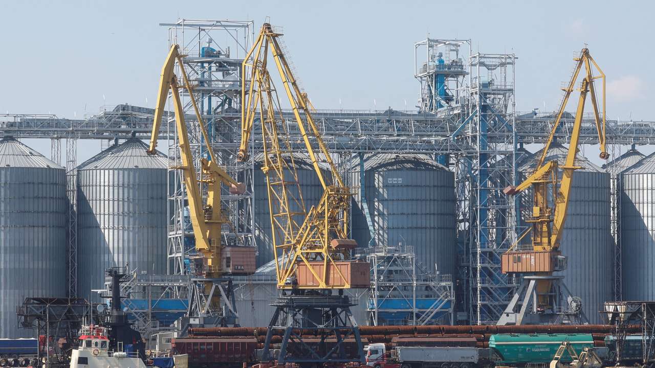 FILE PHOTO: Views shows a grain terminal in the sea port in Odesa