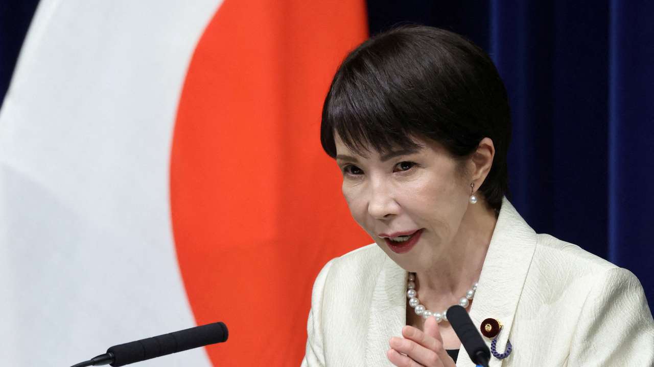 FILE PHOTO: Japanese PM Takaichi attends press conference after being reelected by parliament, in Tokyo