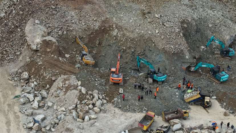 Search and rescue operations in the aftermath of rock collapse at a quarry in Indonesia
