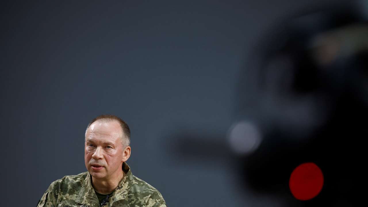 Commander of the Ukrainian Ground Forces Syrskyi attends an in interview with Reuters in Kharkiv region