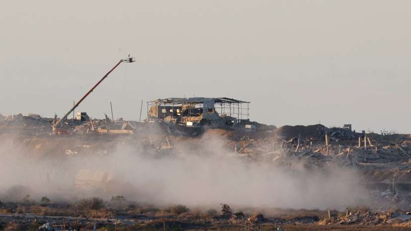 Destroyed buildings following explosions in Gaza, as seen from southern Israel