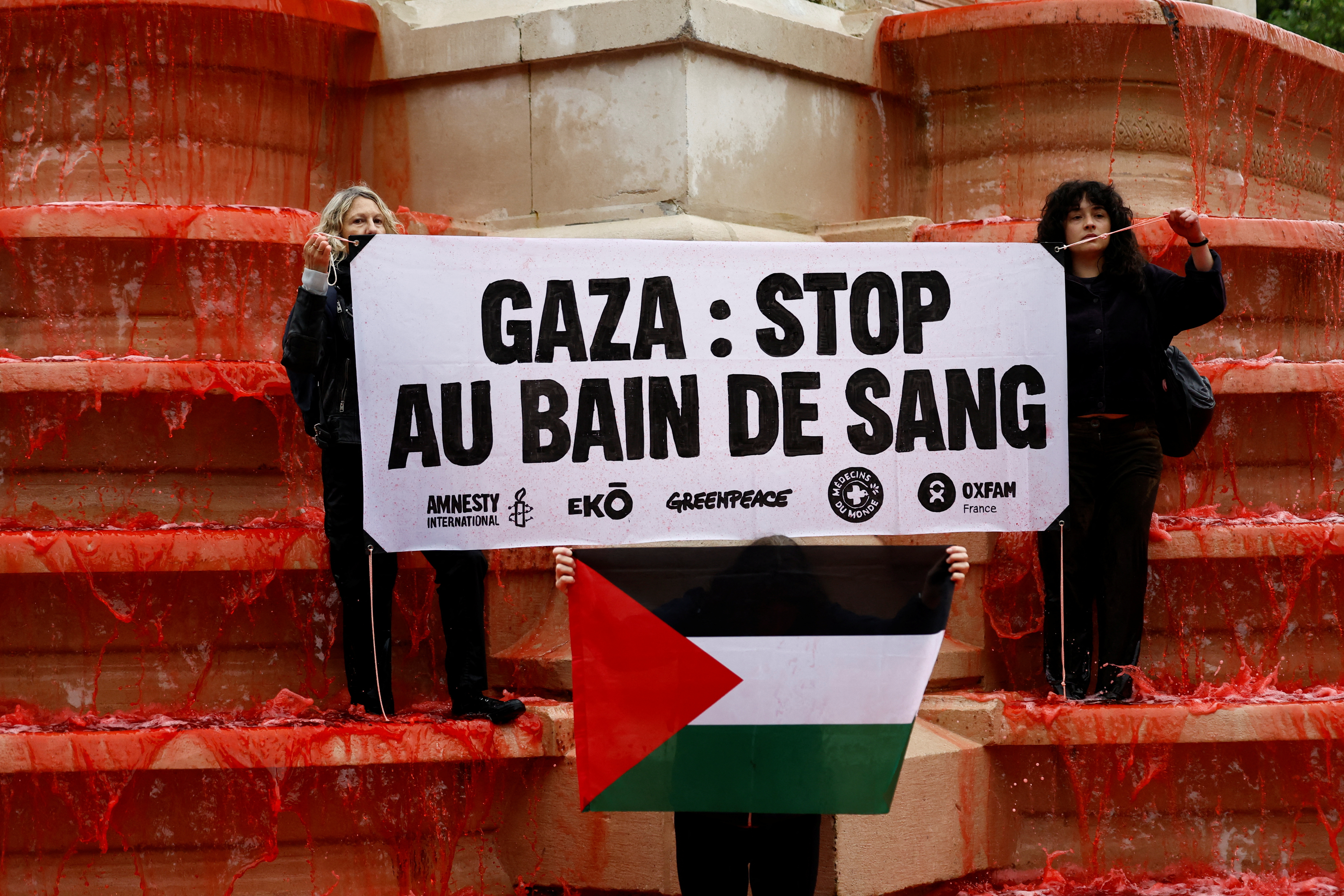 Human rights activists demonstrate in support of Palestinians in Gaza, in Paris