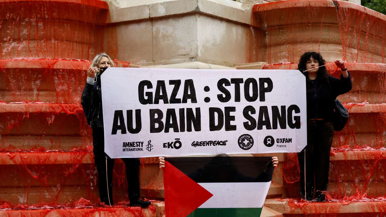 Human rights activists demonstrate in support of Palestinians in Gaza, in Paris
