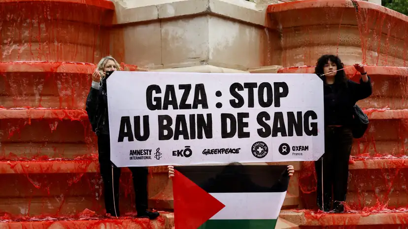 Human rights activists demonstrate in support of Palestinians in Gaza, in Paris