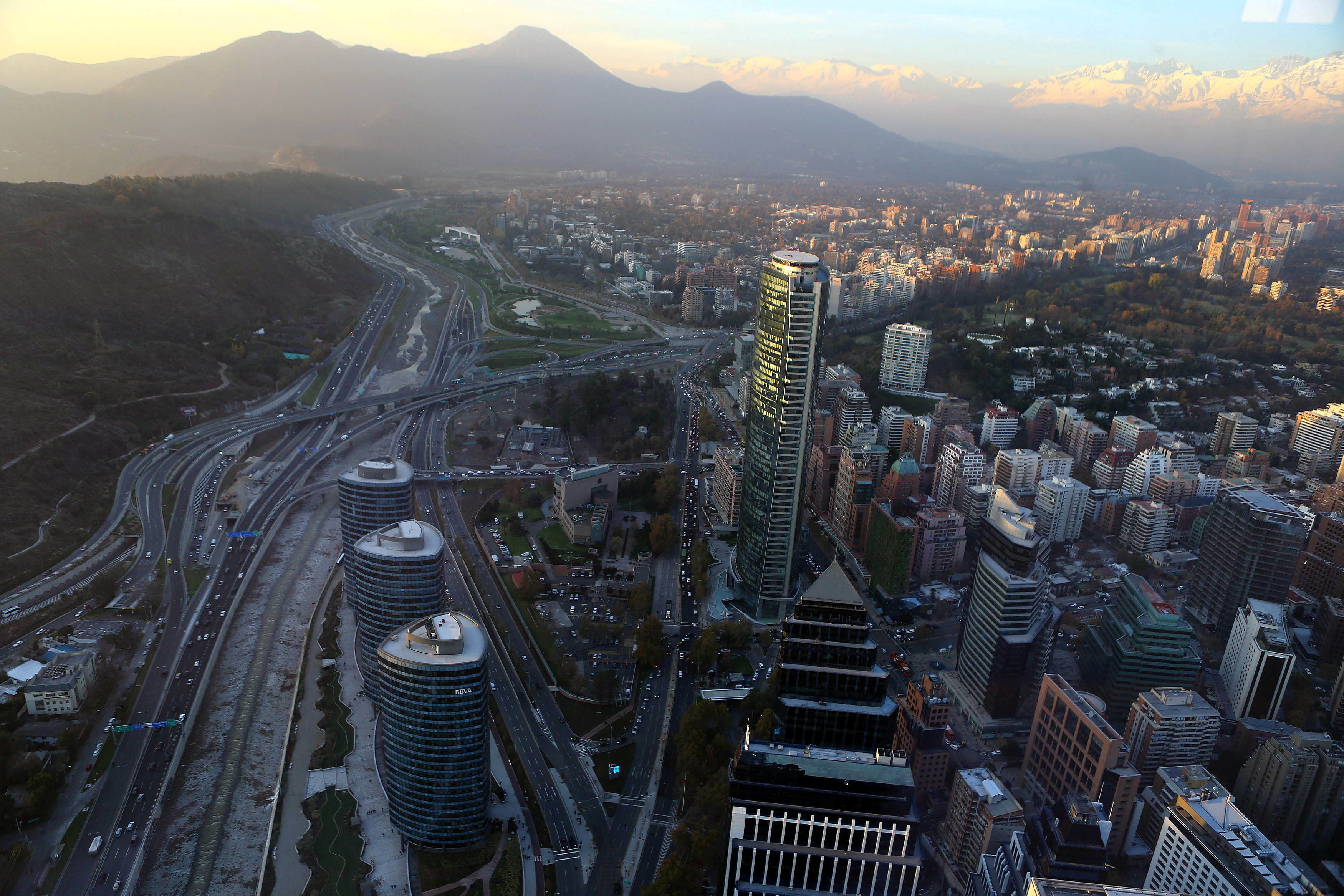A general view of buildings at a business district in Santiago