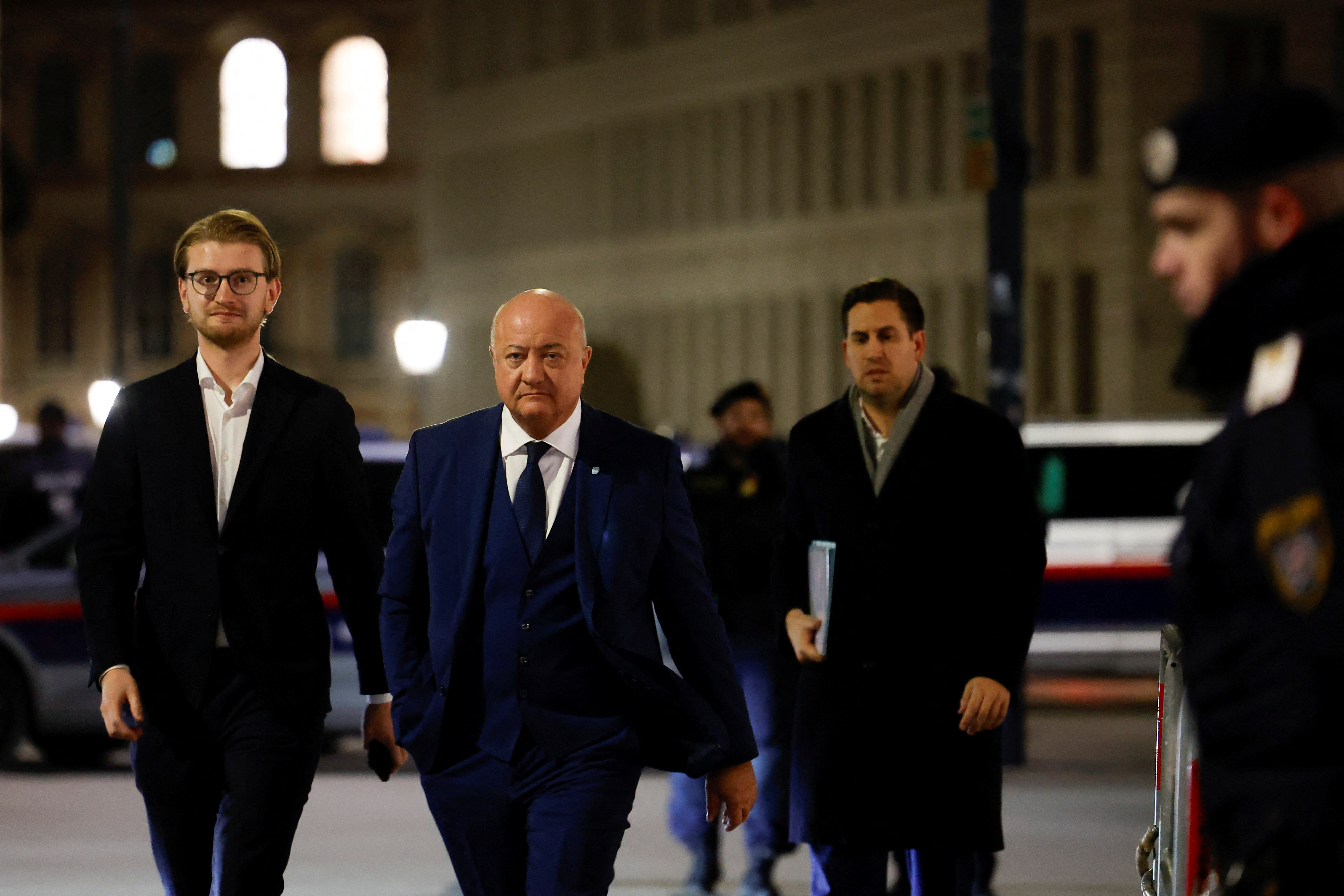Head of People's Party (OEVP) Christian Stocker enters the Hofburg Palace