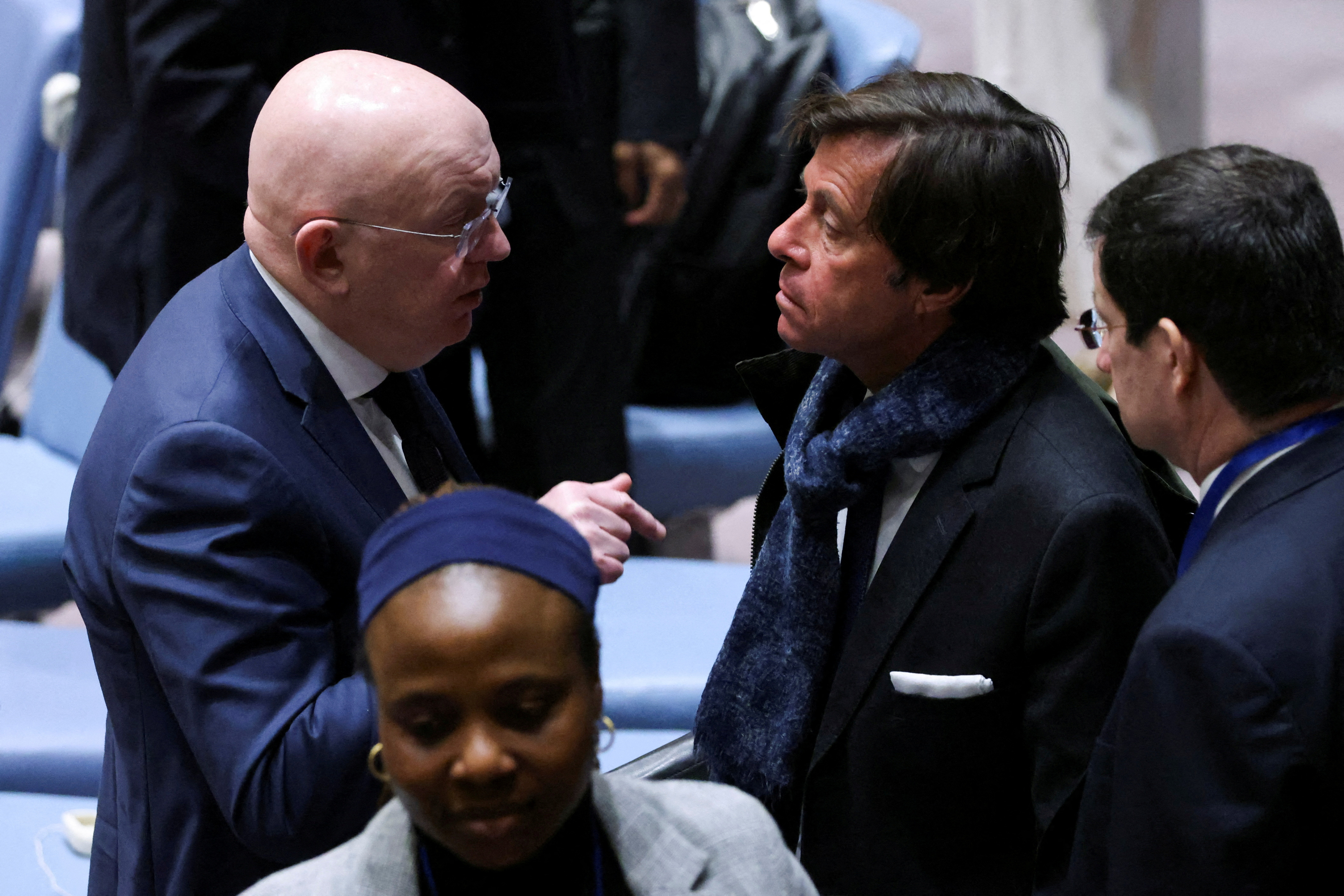 FILE PHOTO: Members of the United Nations Security Council vote on a Gaza resolution that demands an immediate ceasefire, in New York