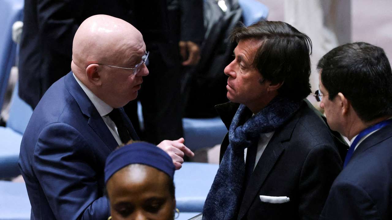 FILE PHOTO: Members of the United Nations Security Council vote on a Gaza resolution that demands an immediate ceasefire, in New York