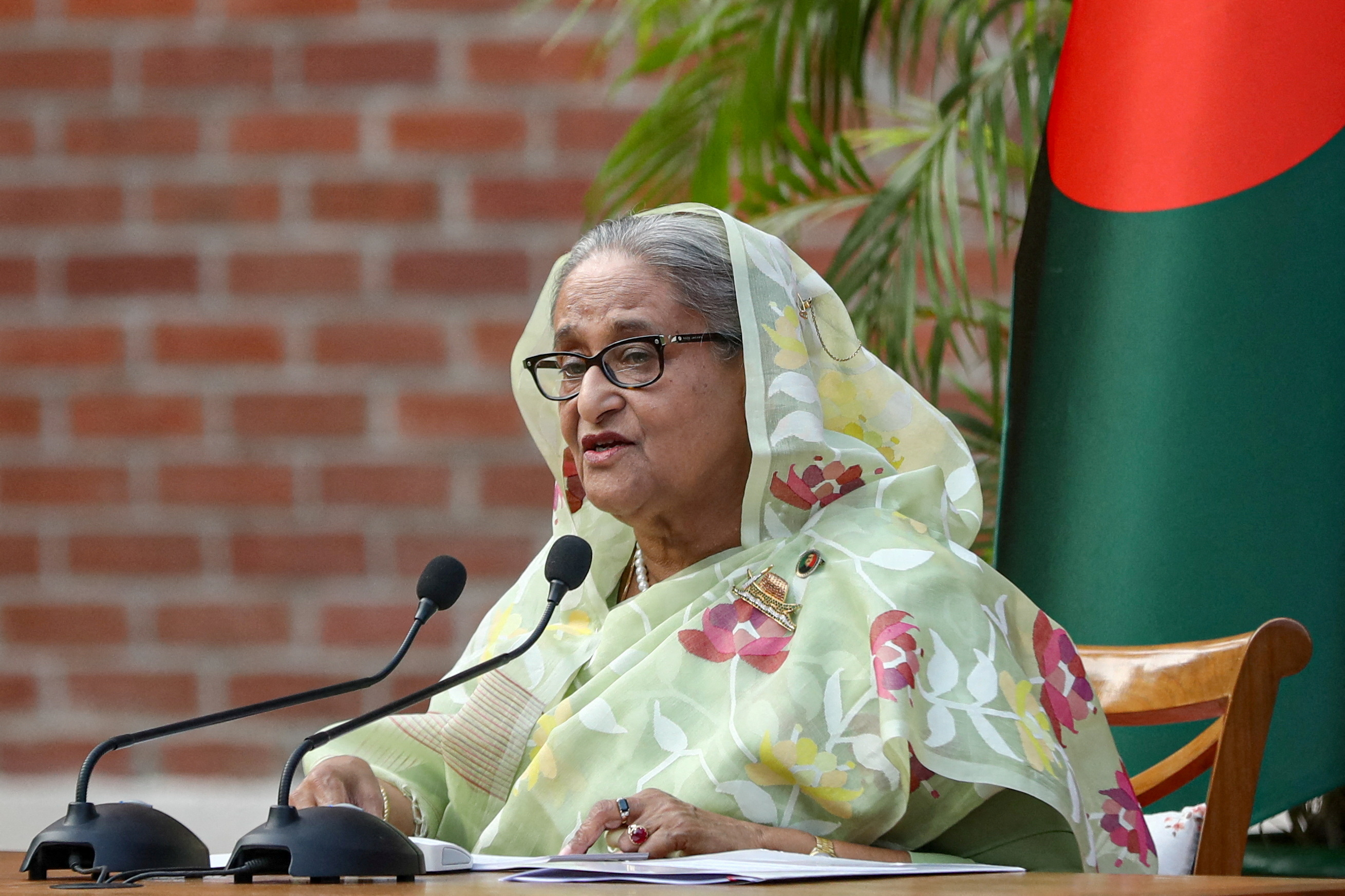 FILE PHOTO: Bangladesh's then-Prime Minister Sheikh Hasina in Dhaka
