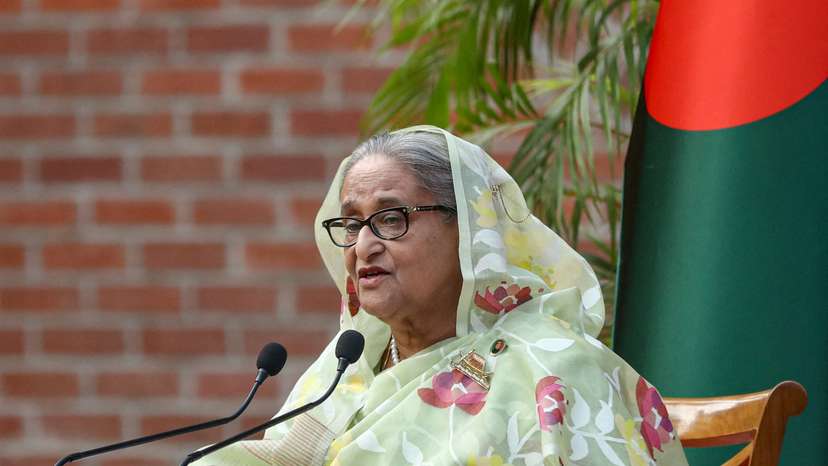 FILE PHOTO: Bangladesh's then-Prime Minister Sheikh Hasina in Dhaka