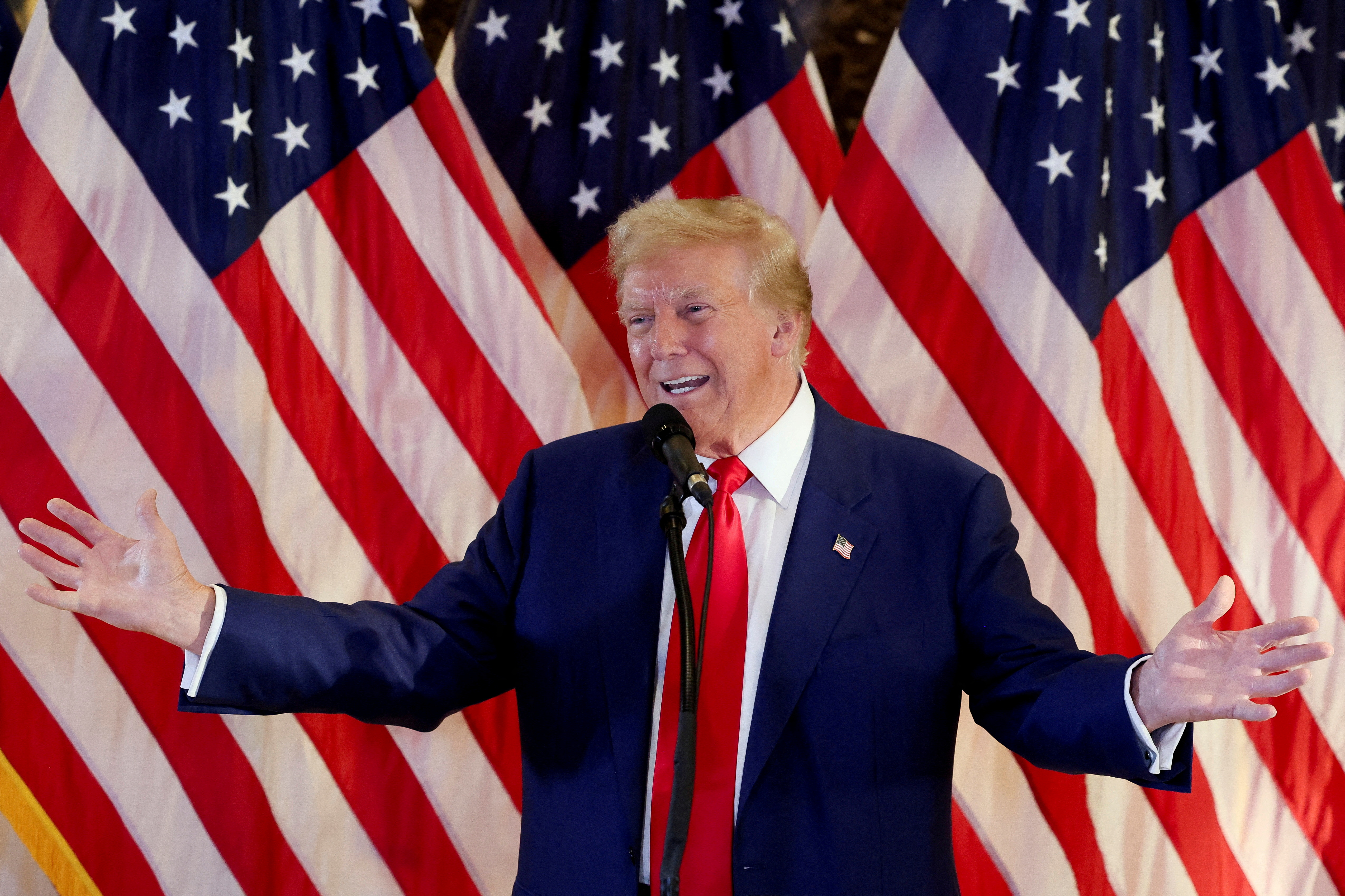 FILE PHOTO: Former U.S. President Trump attends a press conference, in New York