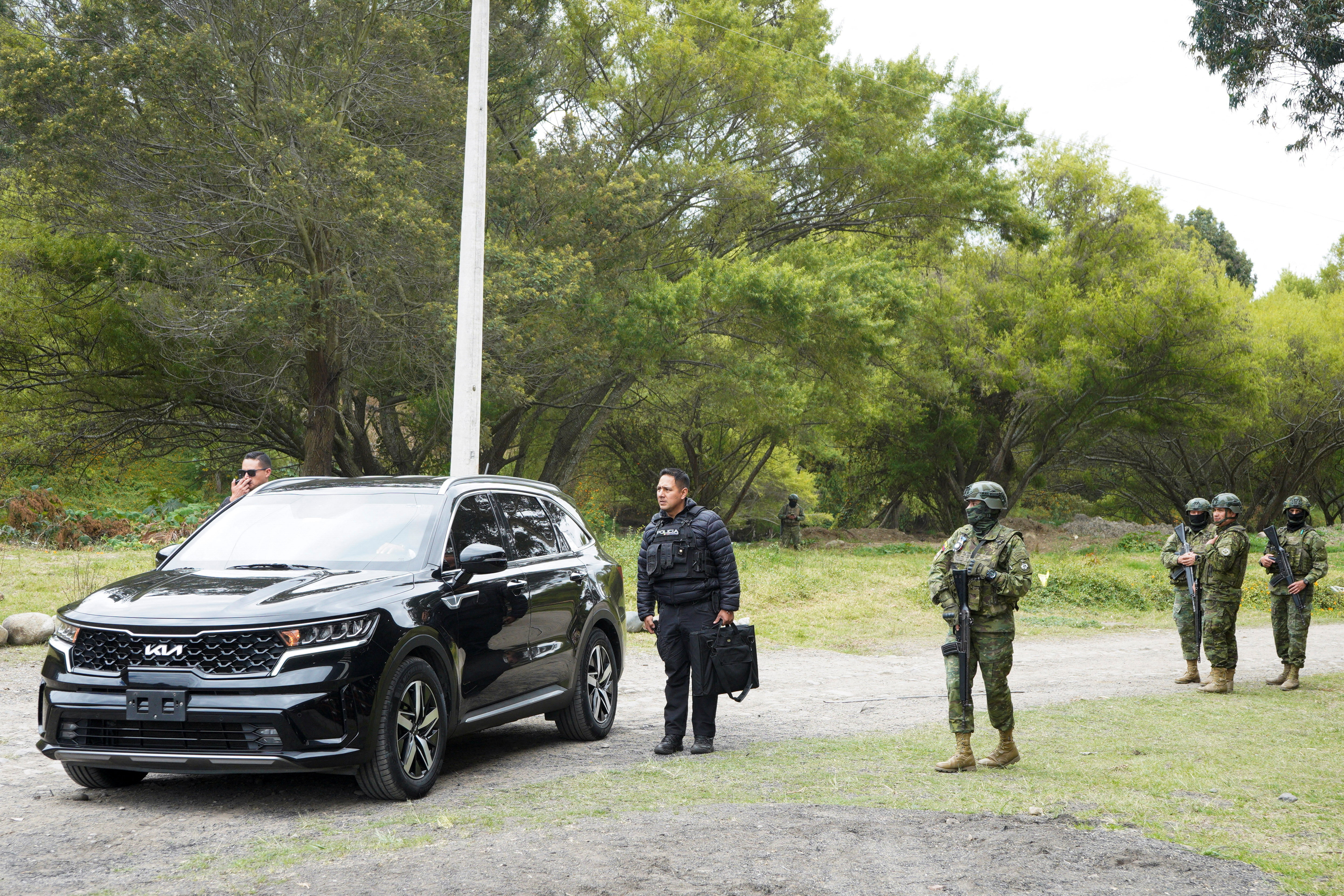 Ecuador's President Daniel Noboa attends an event after an attack on his convoy by protesters, in Cuenca