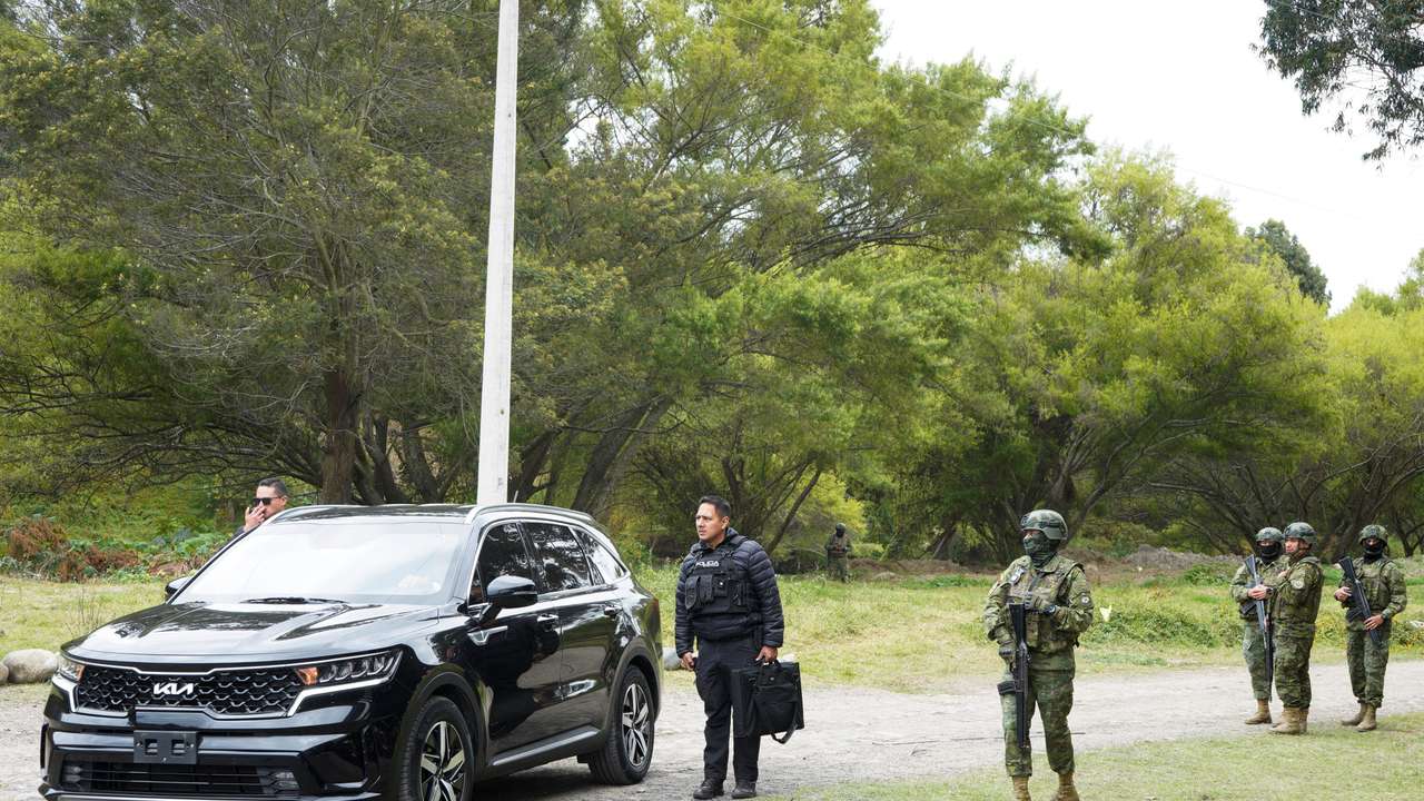 Ecuador's President Daniel Noboa attends an event after an attack on his convoy by protesters, in Cuenca