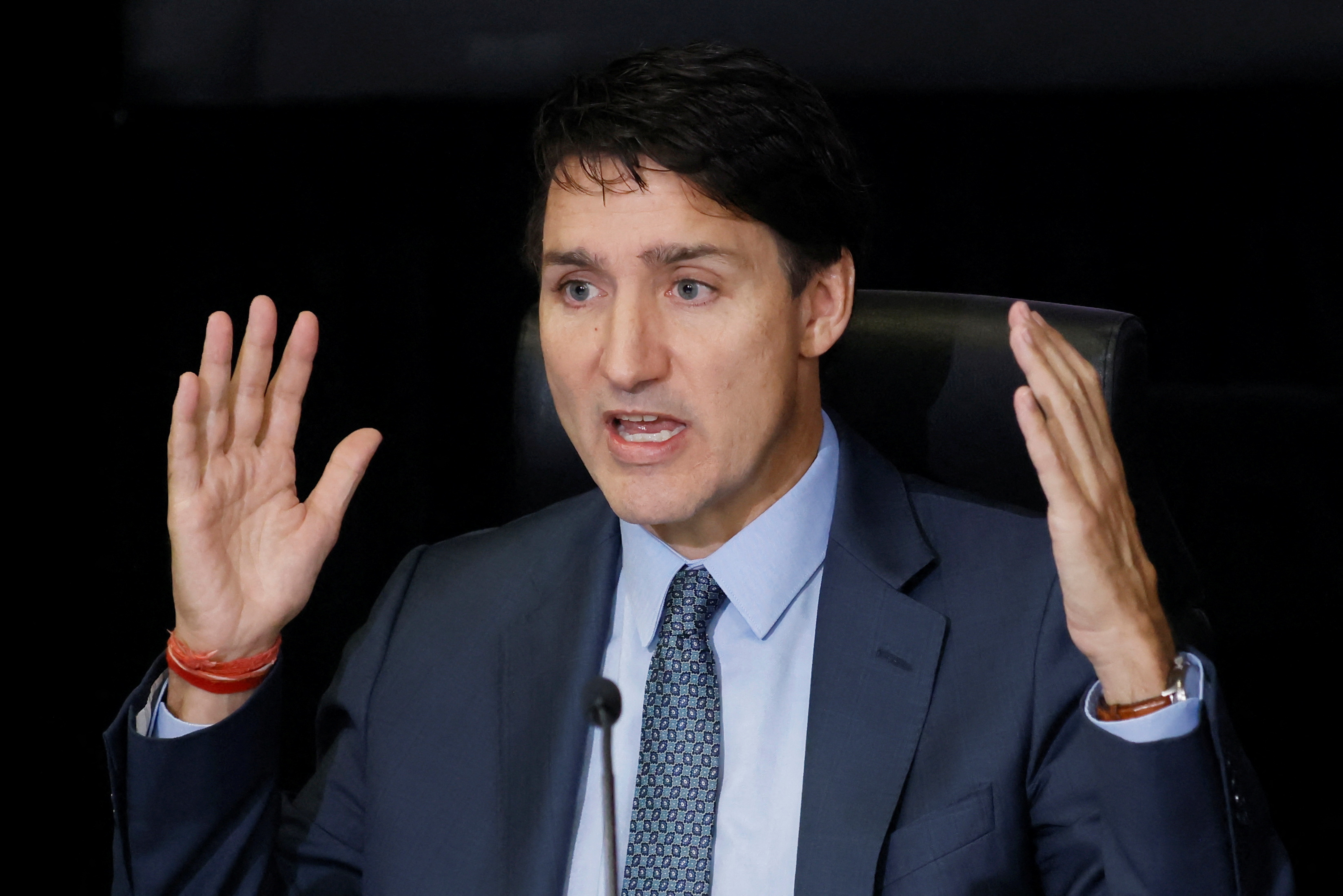 Canada's Prime Minister Justin Trudeau takes part in public hearings for an independent commission probing alleged foreign interference in Canadian elections in Ottawa