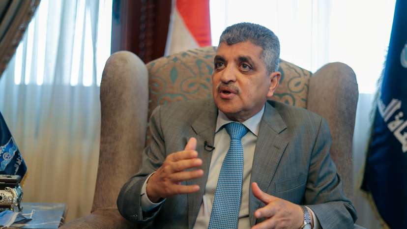 Osama Rabie, Chairman of the Suez Canal Authority, speaks during an interview with Reuters in his office in the city of Ismailia