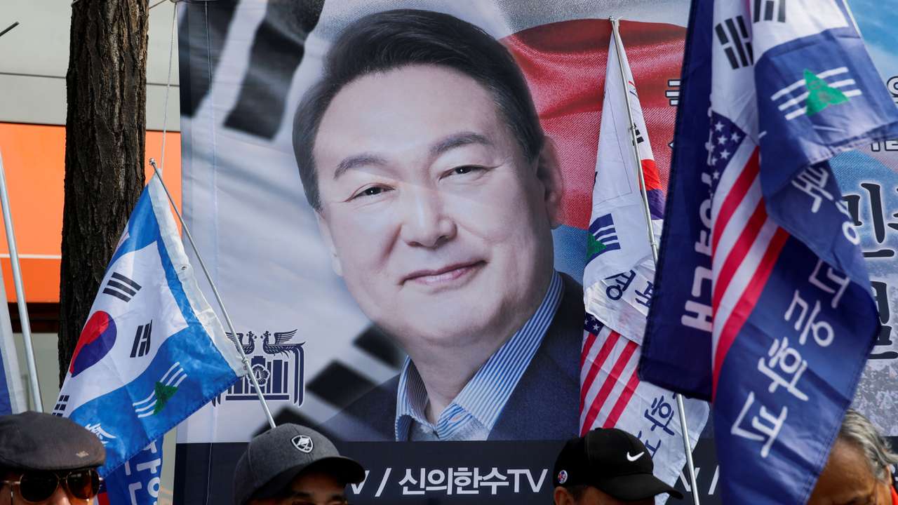 Far-right demonstrators gather as they wait for the Constitutional Court ruling on President Yoon Suk Yeol's impeachment, near his residence in Seoul
