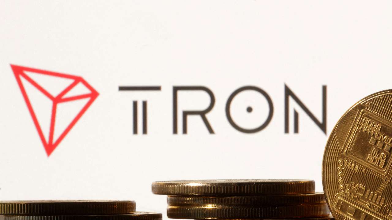 FILE PHOTO: Illustration shows Tron logo and representation of cryptocurrencies