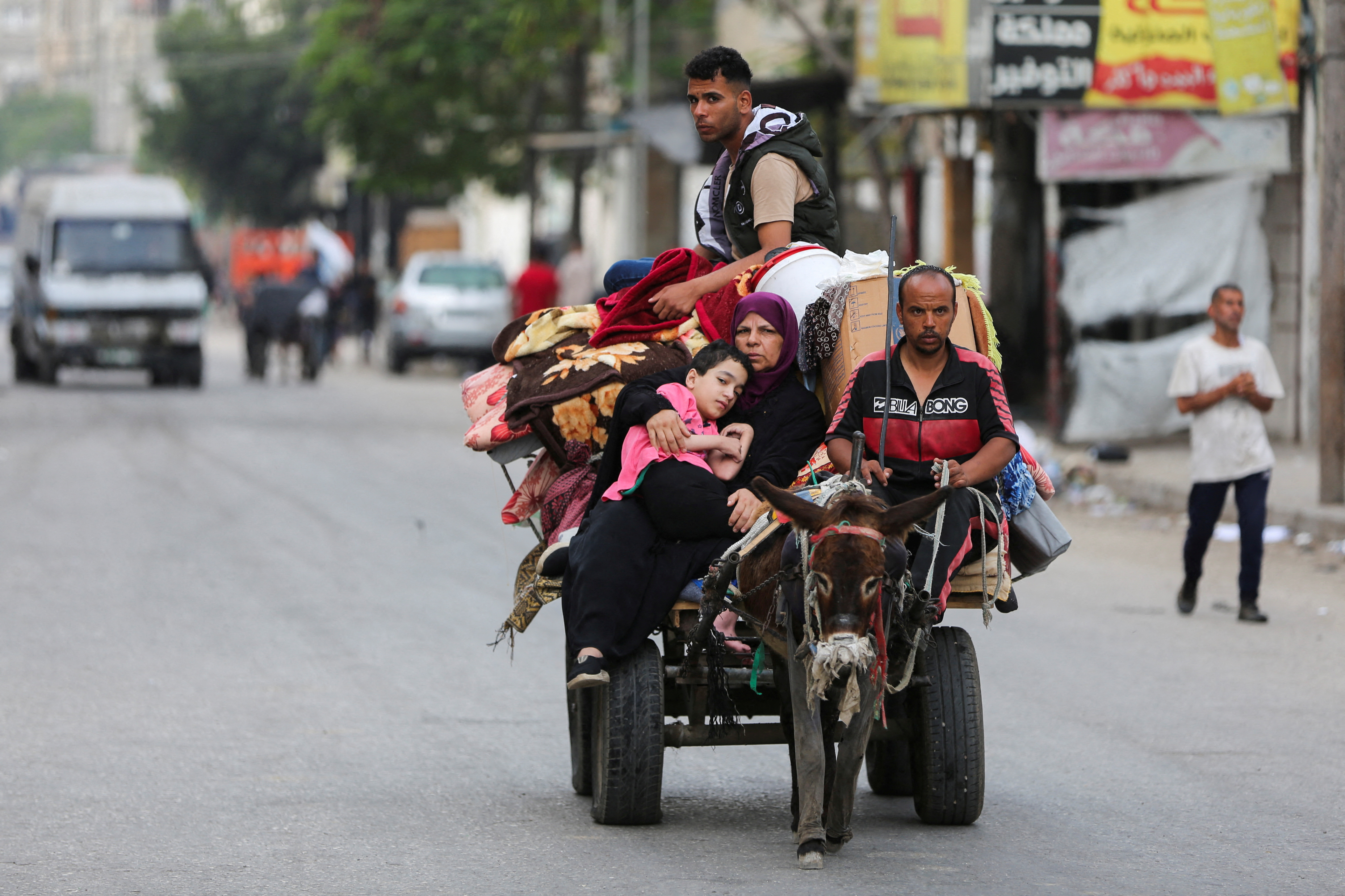 Palestinians flee Rafah due to an Israeli military operation, in Rafah, in the southern Gaza Strip