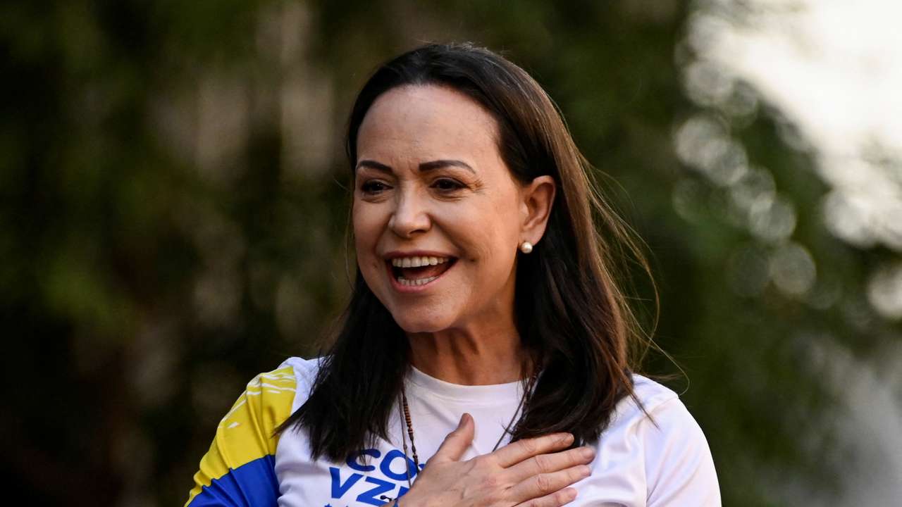 Venezuela opposition leader Machado appears at protest