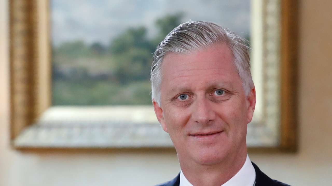 Belgium's King Philippe delivers a speech on the occasion of the Belgian National Day at the Royal Palace in Brussels