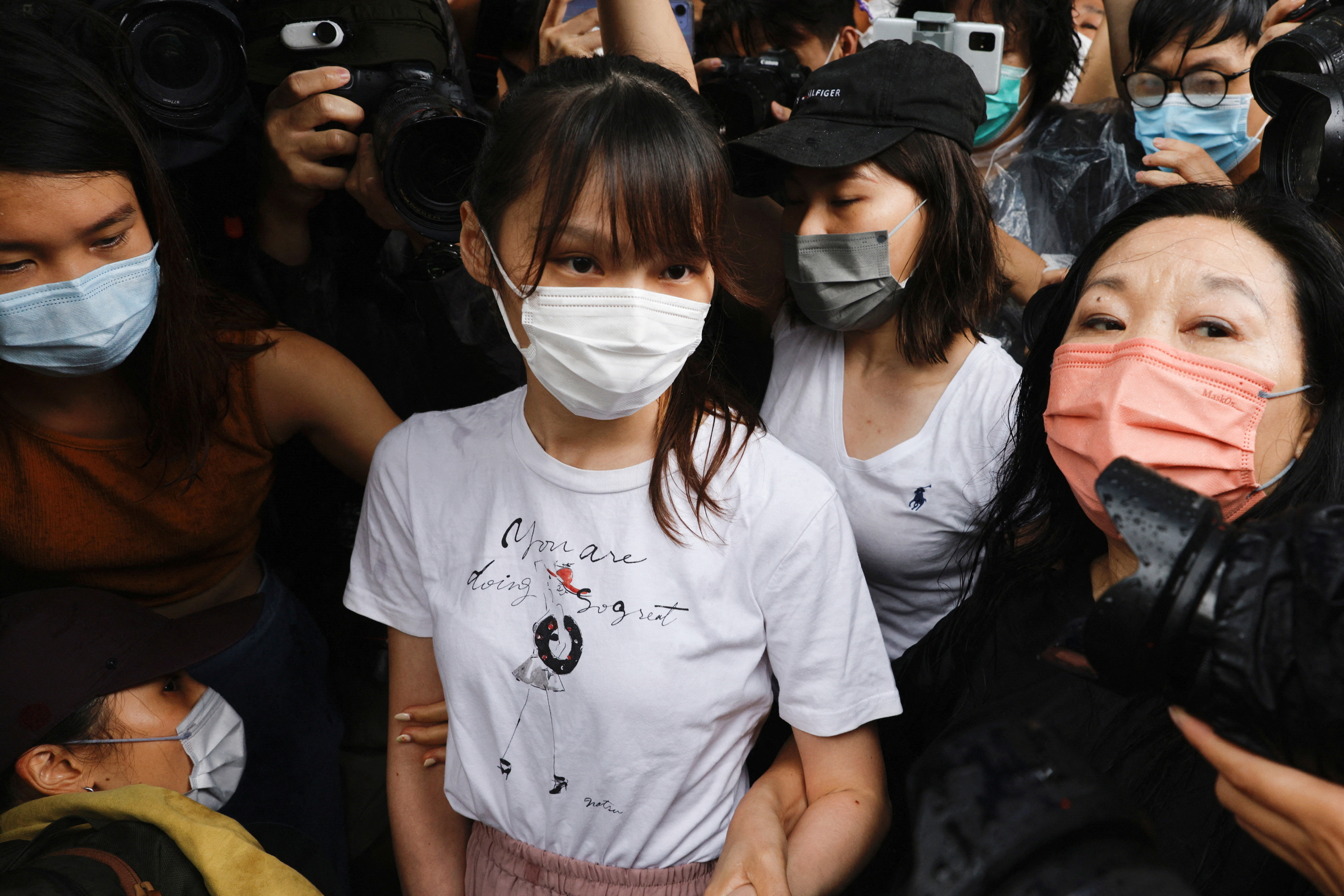 FILE PHOTO: Pro-democracy activist Agnes Chow releases from prison after serving nearly seven months for her role in an unauthorised assembly during the city's 2019 anti-government protests, in Hong Kong