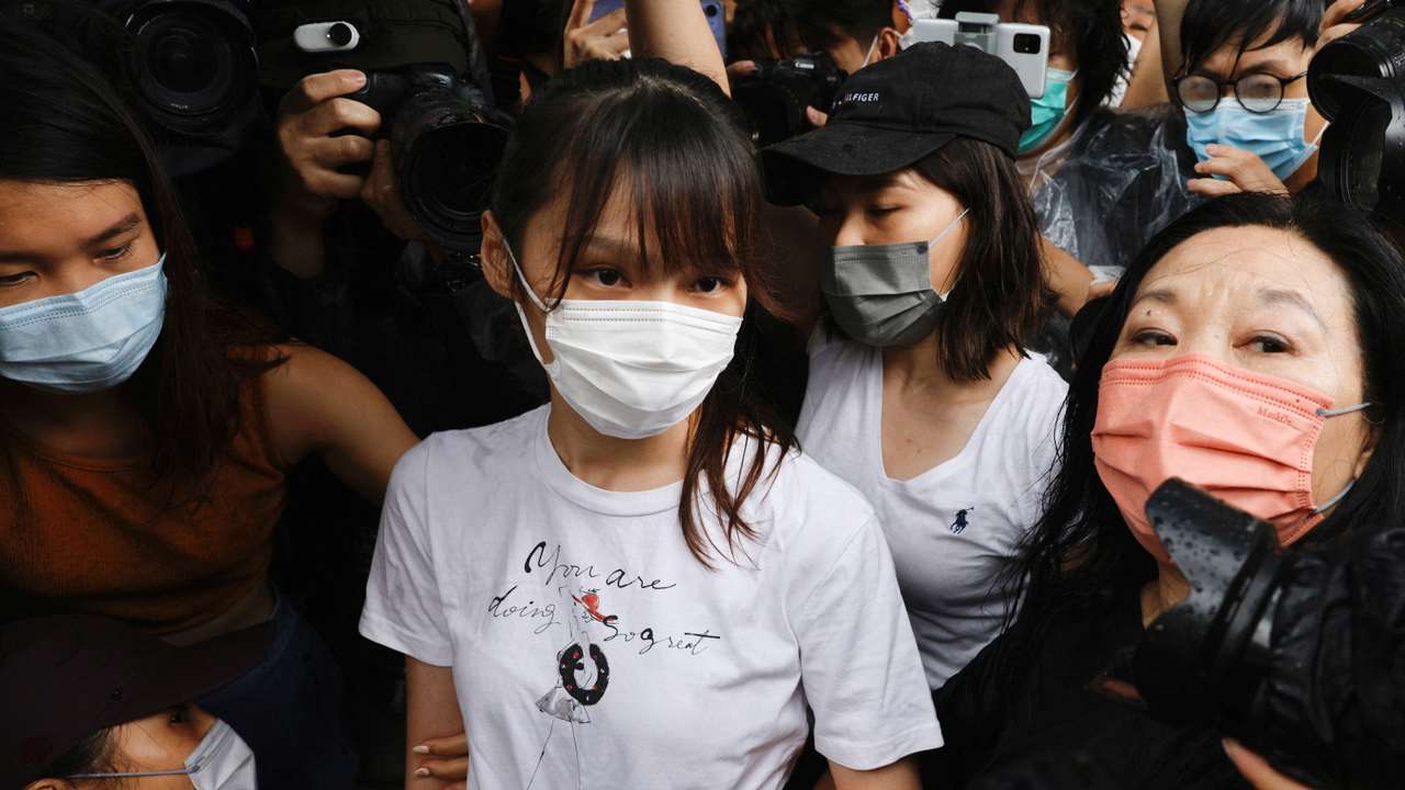 FILE PHOTO: Pro-democracy activist Agnes Chow releases from prison after serving nearly seven months for her role in an unauthorised assembly during the city's 2019 anti-government protests, in Hong Kong