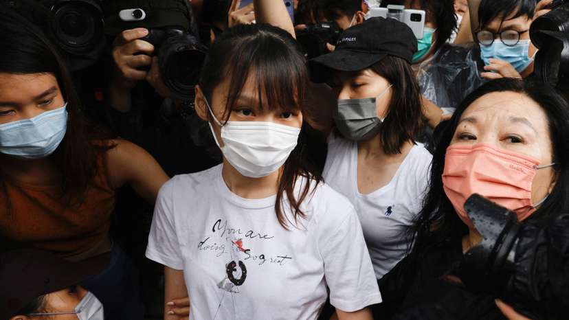 FILE PHOTO: Pro-democracy activist Agnes Chow releases from prison after serving nearly seven months for her role in an unauthorised assembly during the city's 2019 anti-government protests, in Hong Kong
