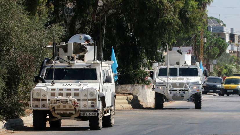 FILE PHOTO: UN peacekeepers (UNIFIL) vehicles are seen parked in Marjayoun