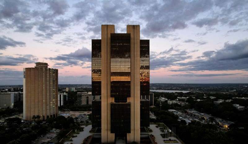 FILE PHOTO: A drone view shows the Central Bank headquarters during sunset in Brasilia, Brazil