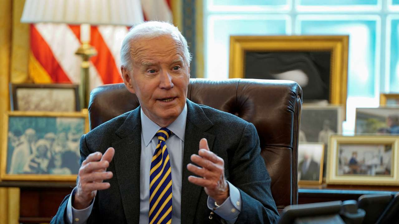 U.S. President Joe Biden attends a briefing on the federal response to the wildfires across Los Angeles