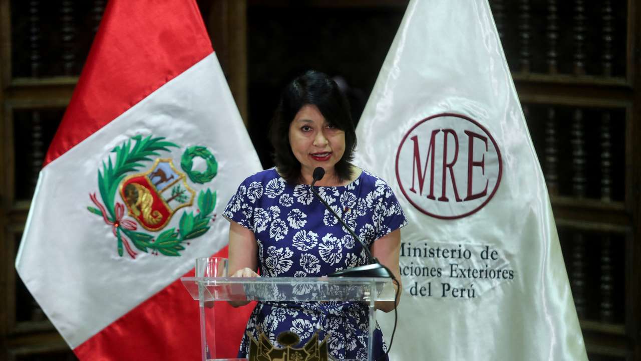 Peruvian Foreign Affairs Minister Ana Cecilia Gervasi attends a press conference