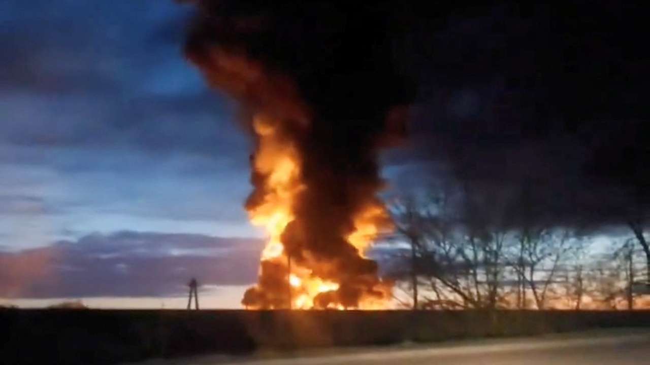 Fire after Ukraine drone attacks on Russia's Smolensk oil depot