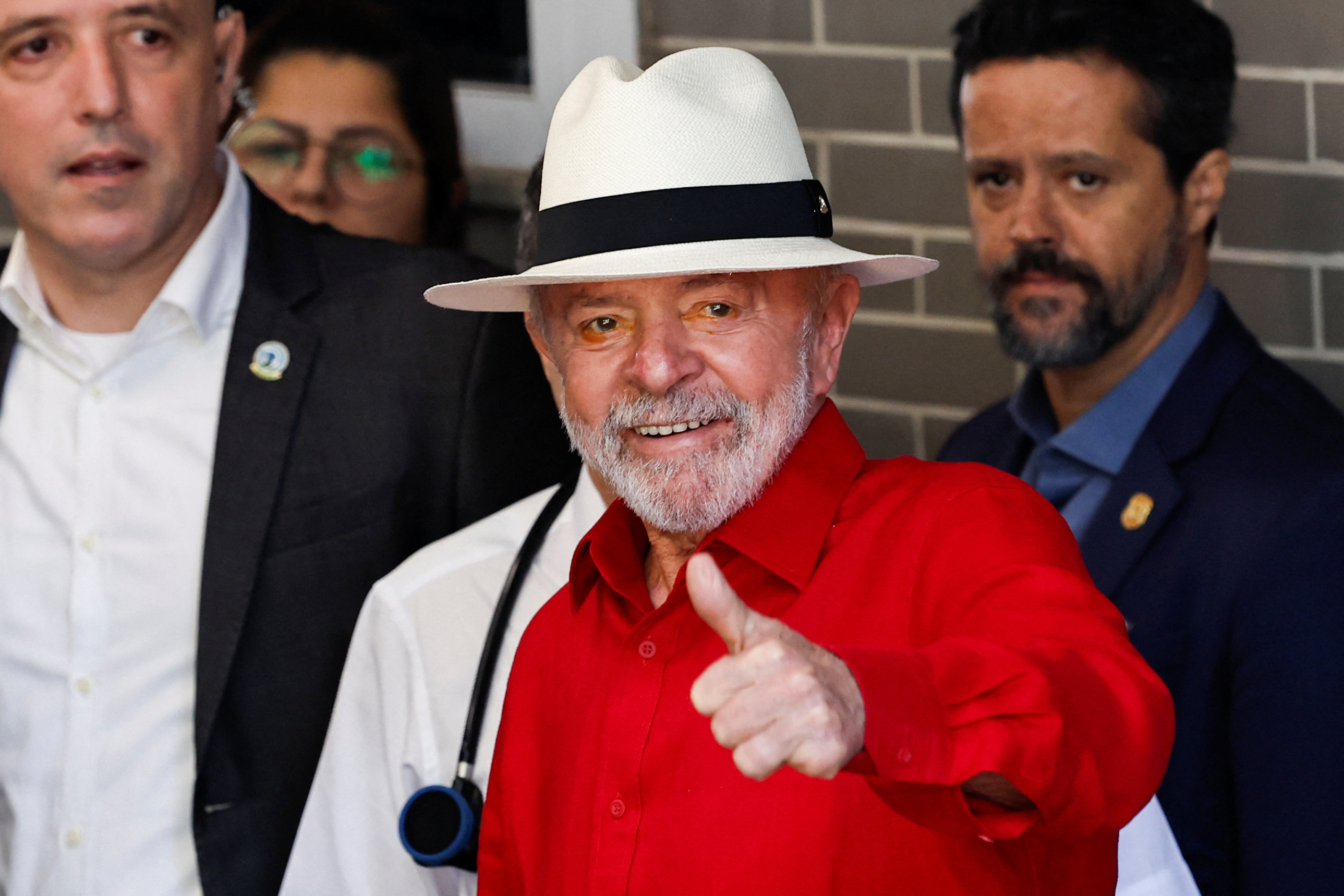 Brazil's President Luiz Inacio Lula da Silva leaves the Sirio-Libanes Hospital following a medical evaluation in Sao Paulo