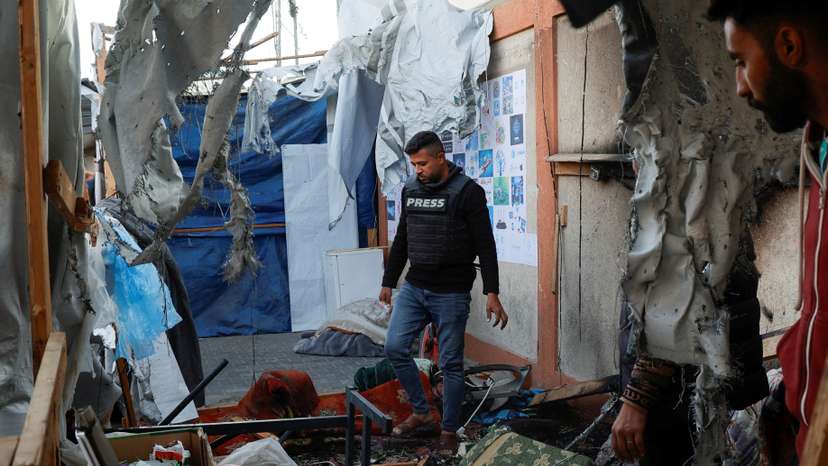Aftermath of Israeli strike on a tent housing journalists in Khan Younis, southern Gaza Strip
