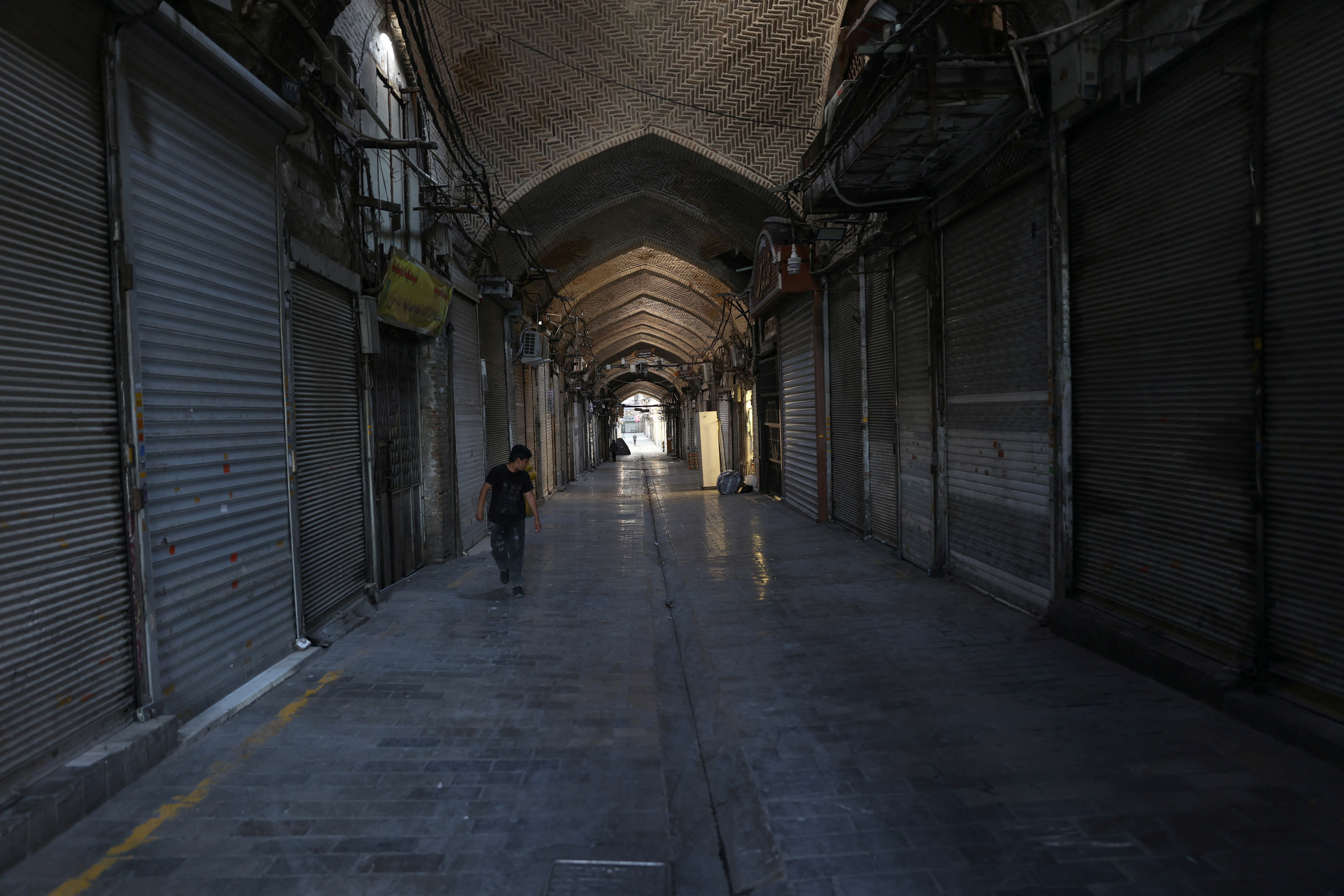 Closed shops in the Tehran Bazaar following the Israeli strikes on Iran, in the centre of Tehran