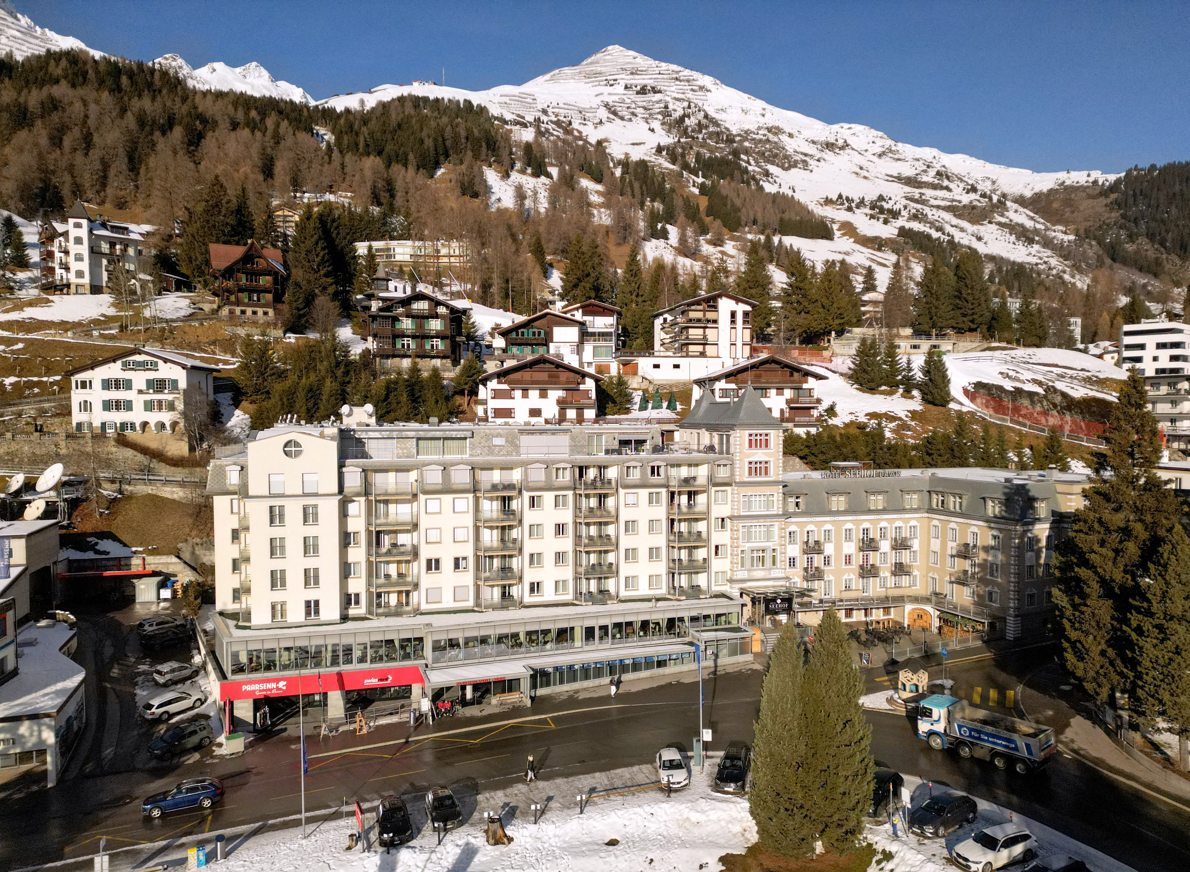 A drone view shows the town of Davos ahead of the annual meeting of the World Economic Forum (WEF)