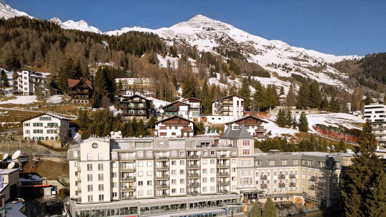 A drone view shows the town of Davos ahead of the annual meeting of the World Economic Forum (WEF)